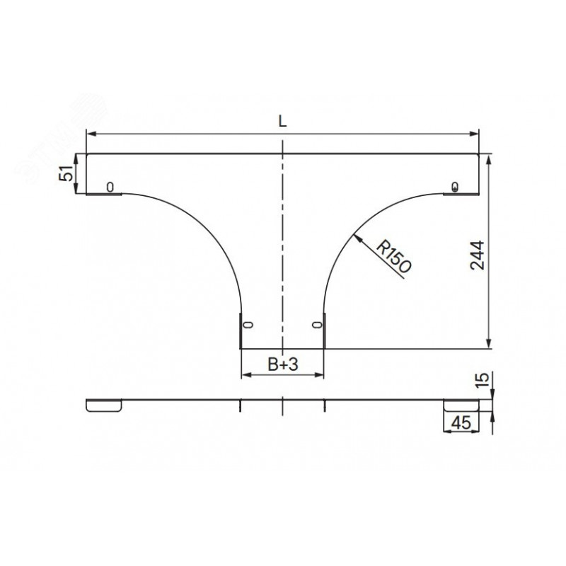 Крышка на ответвитель универсальный с основанием 150, 1,5 мм, в комплекте с крепежными элементами необходимыми для монтажа