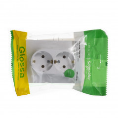 GLOSSA Розетка двойная с заземлением в сборе белая