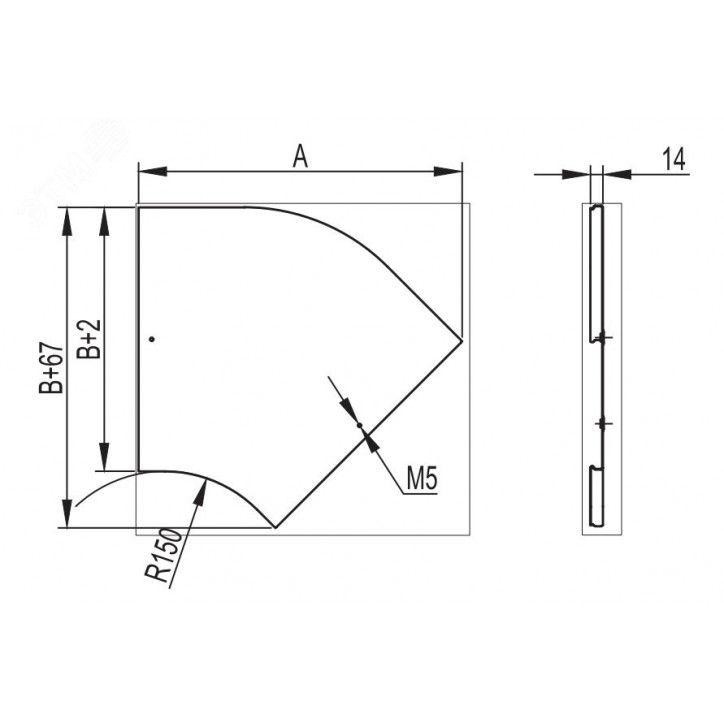 Крышка CPO 45 на угол горизонтальный 45° осн.150 в комплекте с метизами и пластинами PTCE