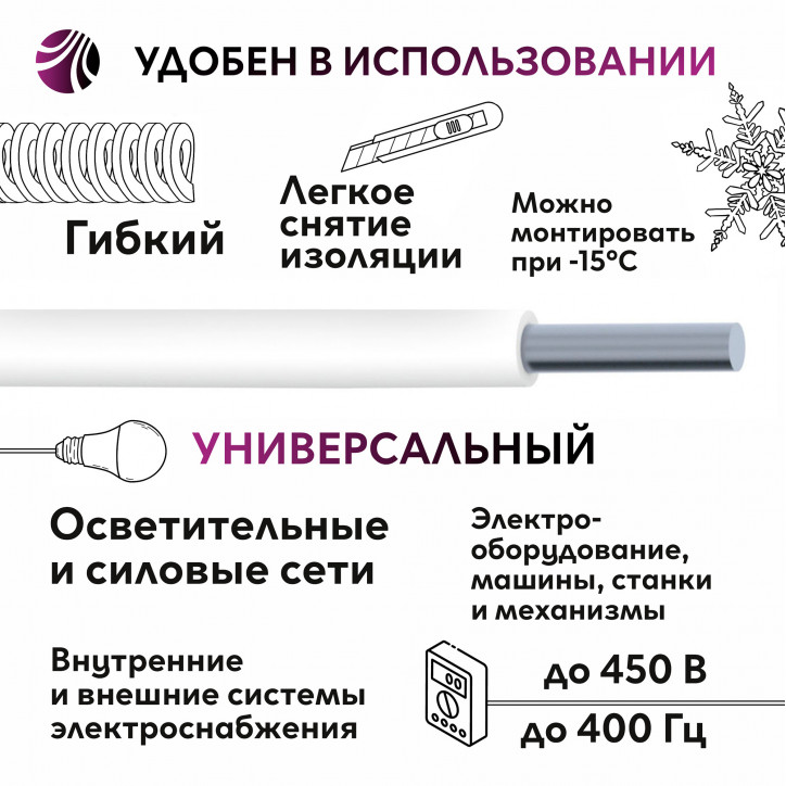 Провод силовой ПАВ 1х2.5 белый Провод силовой ПАВ 1х2.5 белый