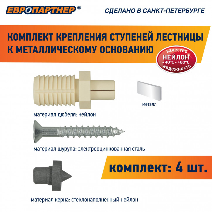 Крепление для ступеней лестницы к металлическому основанию PLM (4шт.) Крепление для ступеней лестницы к металлическому основанию PLM (4шт.)