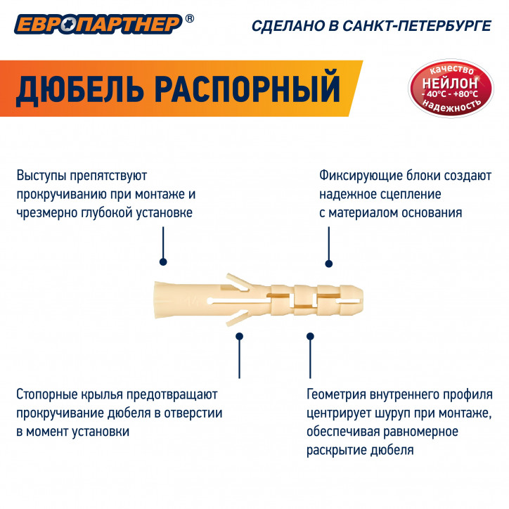 Дюбель распорный PND M 6x40 нейлоновый (100 шт.) Дюбель распорный PND M 6x40 нейлоновый (100 шт.)