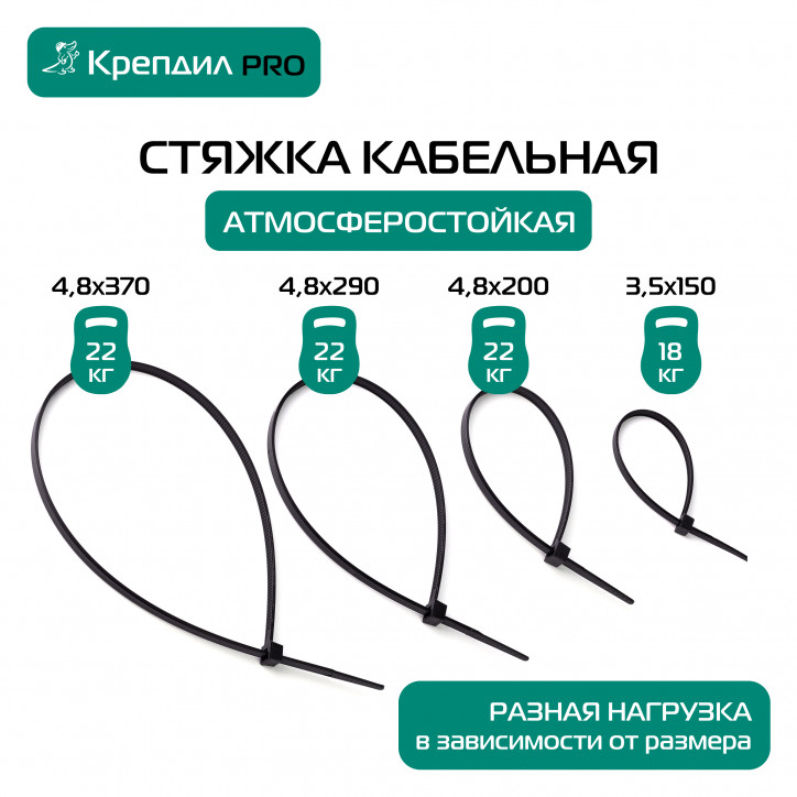 Стяжка кабельная PRO 4.8х200 нейлоновая черная (500 шт.) Стяжка кабельная PRO 4.8х200 нейлоновая черная (500 шт.)