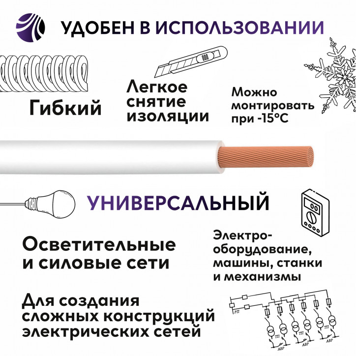 Провод силовой ПуГВ нг(А) LS 1х6 белый