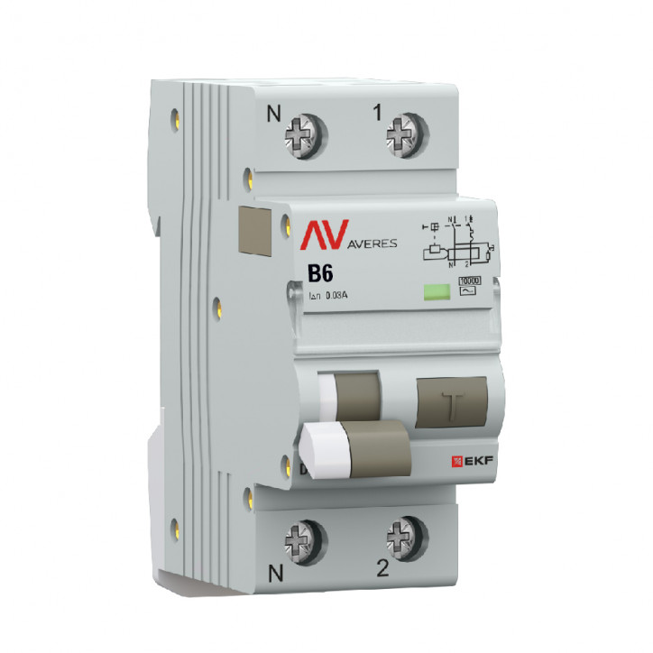 Дифференциальный автомат DVA-10 1P+N 6А (B) 30мА (AC) 10кА EKF AVERES Дифференциальный автомат DVA-10 1P+N 6А (B) 30мА (AC) 10кА EKF AVERES