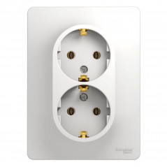 GLOSSA Розетка двойная с заземлением в сборе белая