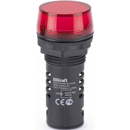 Лампа комм. ADDS ?22 мм LED кр. 220В AC/DC ЛK-22 DEKraft