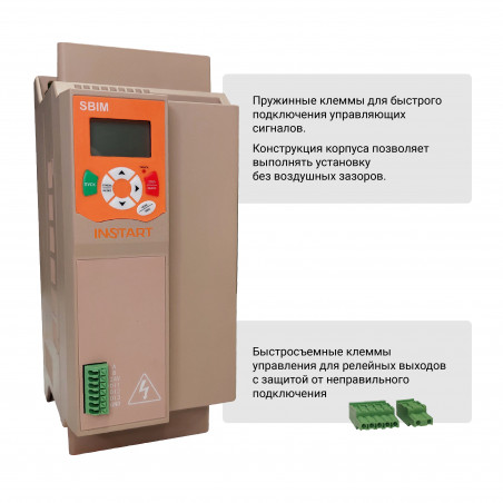 Устройство плавного пуска SBIM -22/44-04, 22кВт, 44А, 3 ~400(380)B, IP20, байпас встроен, компактная серия, LCD рускоязычное мен