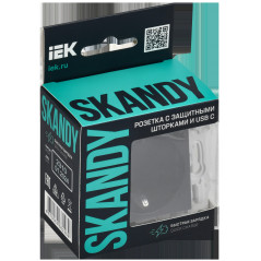 SKANDY Розетка с заземлением с защитными шторками 16А с USB C 18Вт SK-R17G графит IEK