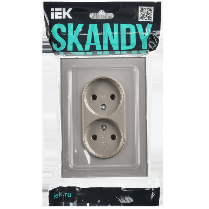 SKANDY Розетка 2-местная без заземления без защитных шторок для плоской вилки 10А SK-R03Sh стекло ша