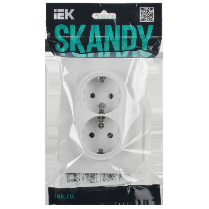 SKANDY Розетка 2-местная с заземлением без защитных шторок 16А в сборе SK-R08W арктический белый IEK