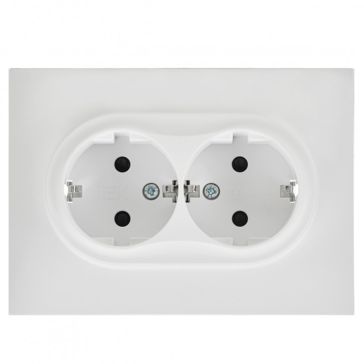 SKANDY Розетка 2-местная с заземлением с защитными шторками 16А в сборе SK-R07W арктический белый IEK SKANDY Розетка 2-местная с заземлением с защитными шторками 16А в сборе SK-R07W арктический белый IEK
