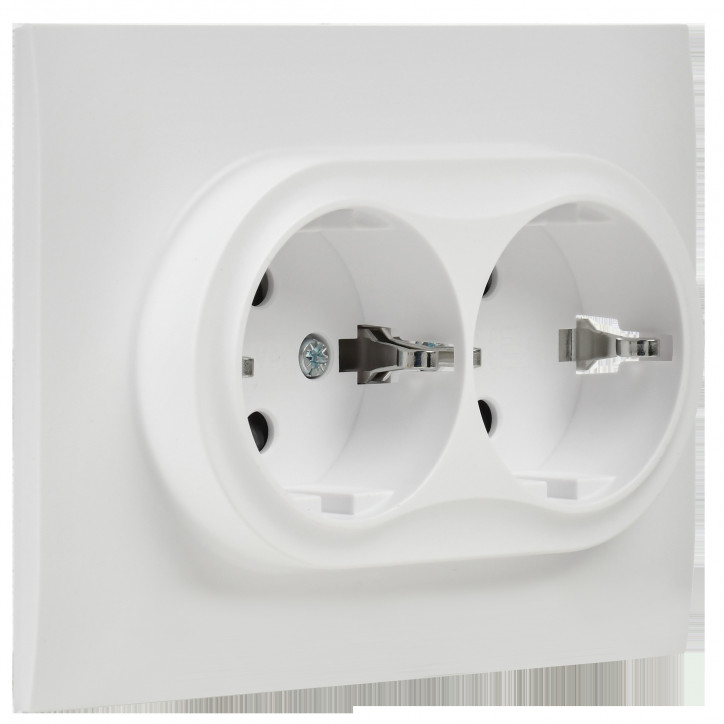 SKANDY Розетка 2-местная с заземлением с защитными шторками 16А в сборе SK-R07W арктический белый IEK SKANDY Розетка 2-местная с заземлением с защитными шторками 16А в сборе SK-R07W арктический белый IEK