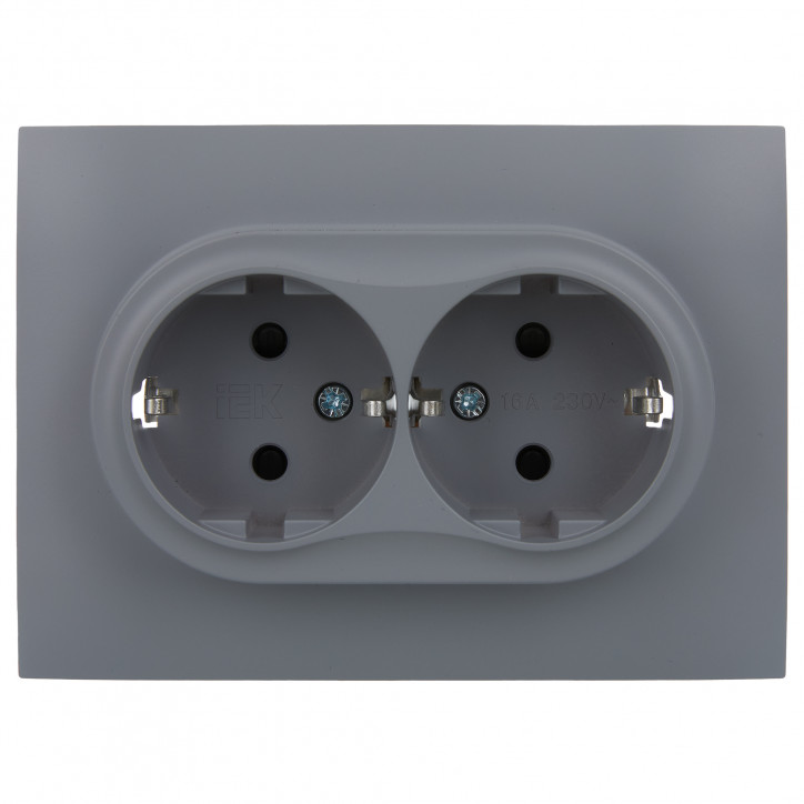 SKANDY Розетка 2-местная с заземлением с защитными шторками 16А в сборе SK-R07Gr серый IEK