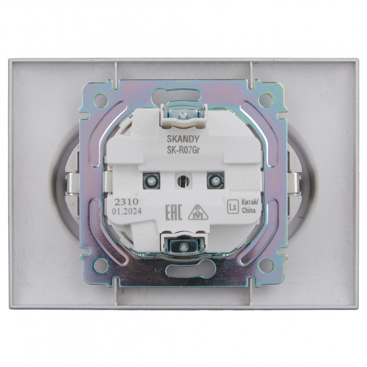 SKANDY Розетка 2-местная с заземлением с защитными шторками 16А в сборе SK-R07Gr серый IEK