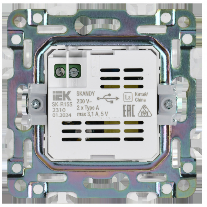 SKANDY Розетка USB A+A 3,1А SK-R15S серебряный IEK SKANDY Розетка USB A+A 3,1А SK-R15S серебряный IEK