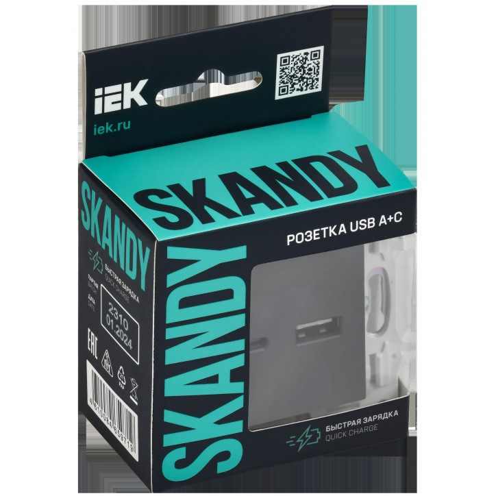 SKANDY Розетка USB A+A 3,1А SK-R15S серебряный IEK SKANDY Розетка USB A+A 3,1А SK-R15S серебряный IEK
