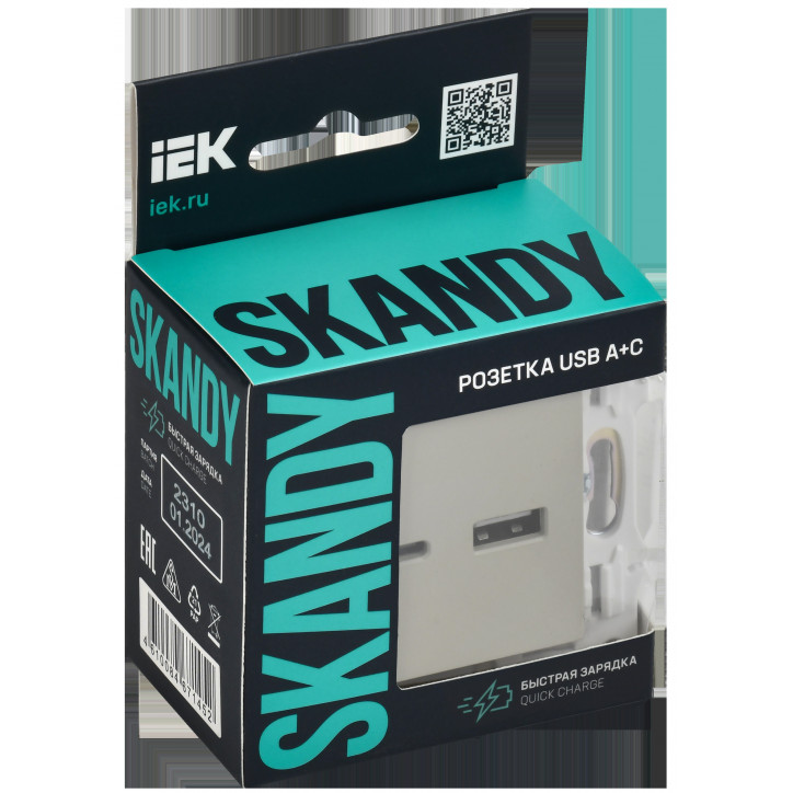 SKANDY Розетка USB A+C 18Вт SK-R13B бежевый IEK