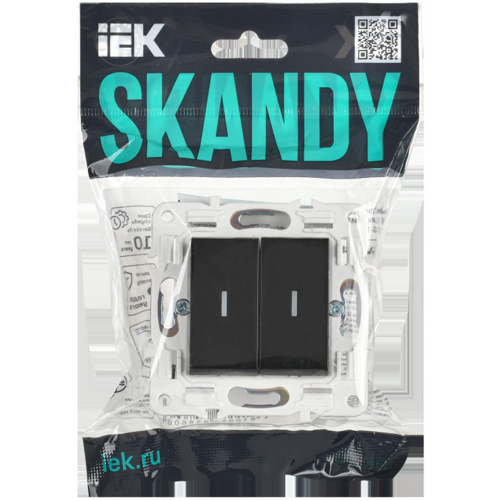 SKANDY Выключатель 2-клавишный проходной с индикацией 10А SK-V10Bl черный IEK