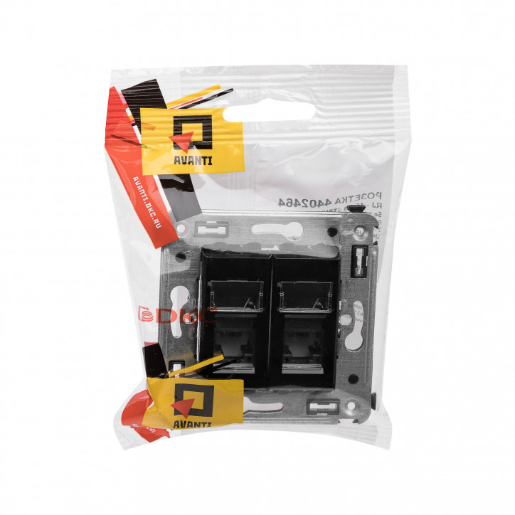 Avanti Розетка RJ-45 в стену, 5e двойная,Черный квадрат Avanti Розетка RJ-45 в стену, 5e двойная,Черный квадрат