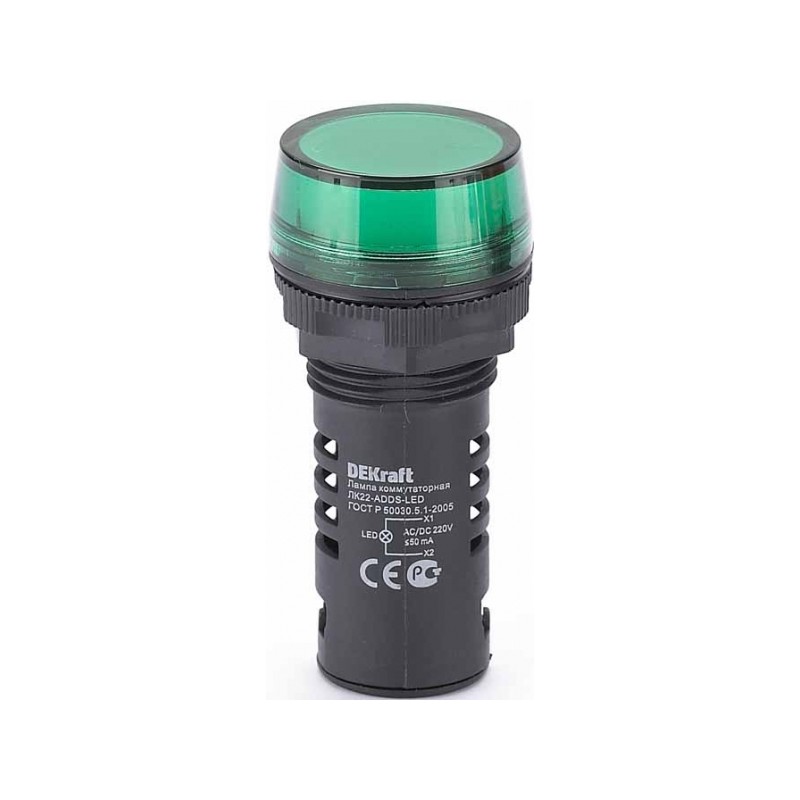 Лампа коммутационная ЛК-22 ADDS диам. 22мм LED зеленая 220В AC/DC