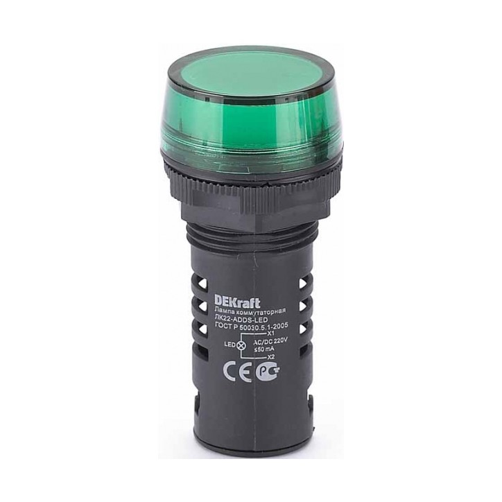 Лампа коммутационная ЛК-22 ADDS диам. 22мм LED зеленая 220В AC/DC