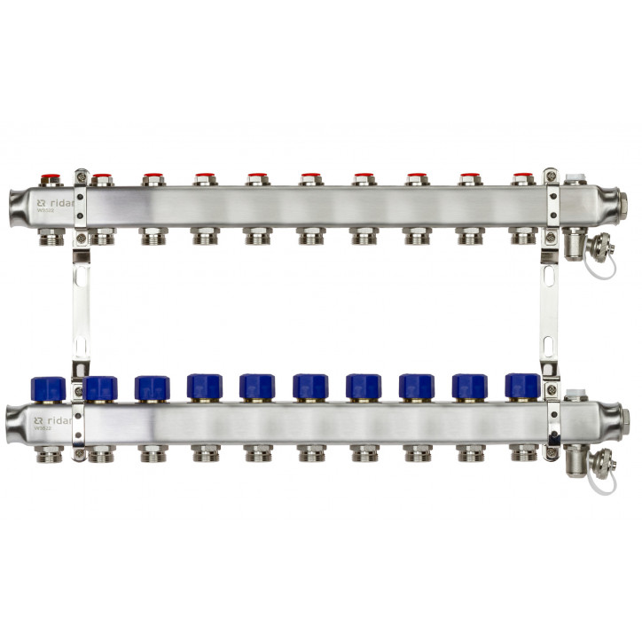 Коллекторная группа SSM-10R set 10 контуров 1'X3/4' с термостатическими клапанами и кронштейнами