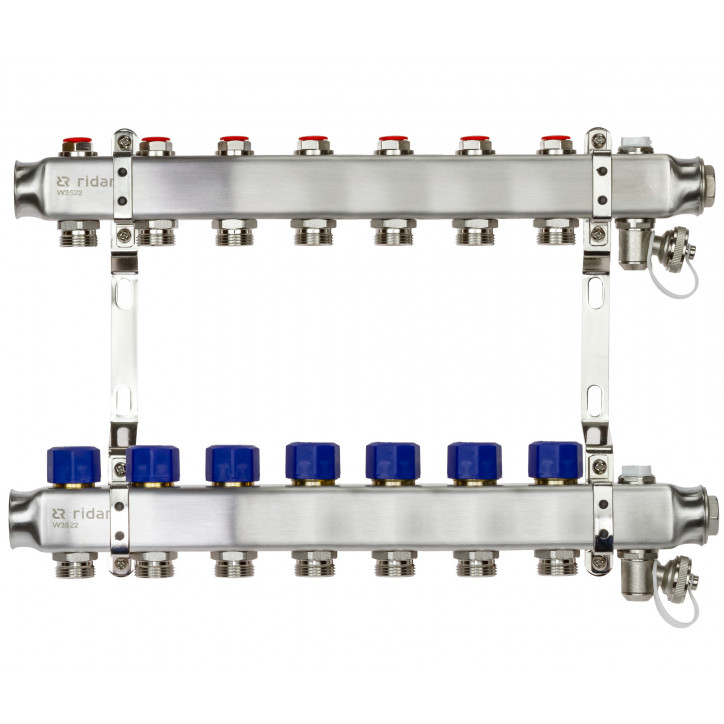Коллекторная группа SSM-7R set 7 контуров 1'X3/4' с термостатическими клапанами и кронштейнами
