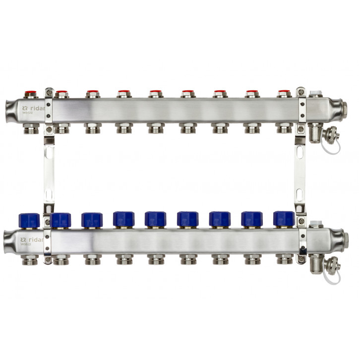 Коллекторная группа SSM-9R set 9 контуров 1'X3/4' с термостатическими клапанами и кронштейнами Коллекторная группа SSM-9R set 9 контуров 1'X3/4' с термостатическими клапанами и кронштейнами