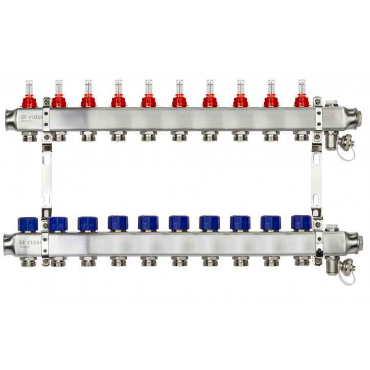 Коллекторная группа SSM-10RF set 10 контуров 1'X3/4' с расходомерами и кронштейнами Коллекторная группа SSM-10RF set 10 контуров 1'X3/4' с расходомерами и кронштейнами