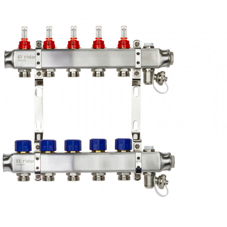 Коллекторная группа SSM-5RF set 5 контуров 1'X3/4' с расходомерами и кронштейнами Коллекторная группа SSM-5RF set 5 контуров 1'X3/4' с расходомерами и кронштейнами