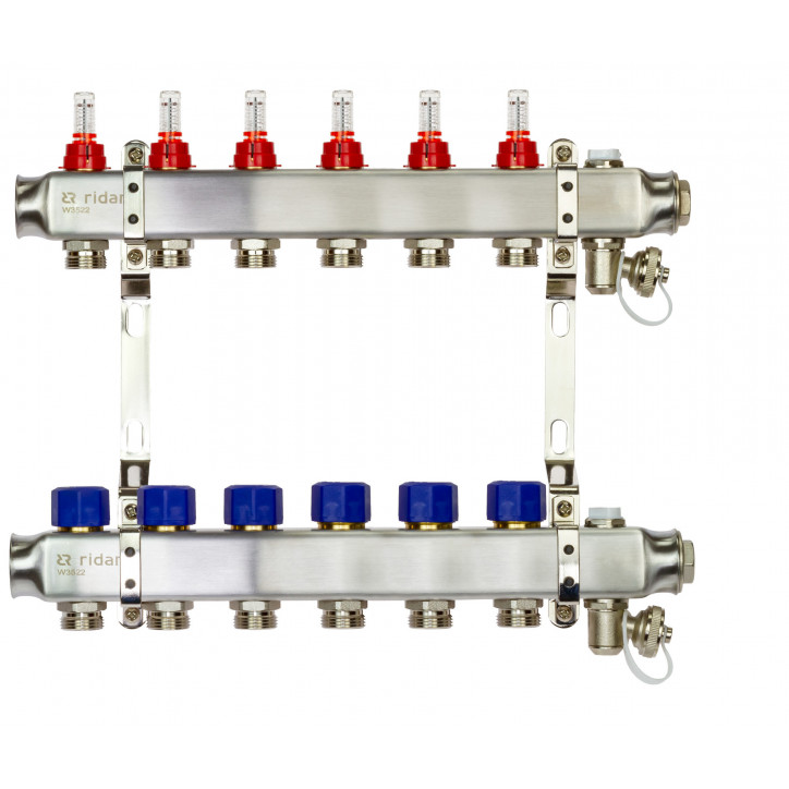 Коллекторная группа SSM-6RF set 6 контуров 1'X3/4' с расходомерами и кронштейнами Коллекторная группа SSM-6RF set 6 контуров 1'X3/4' с расходомерами и кронштейнами