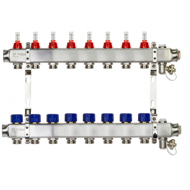 Коллекторная группа SSM-8RF set 8 контуров 1'X3/4' с расходомерами и кронштейнами Коллекторная группа SSM-8RF set 8 контуров 1'X3/4' с расходомерами и кронштейнами
