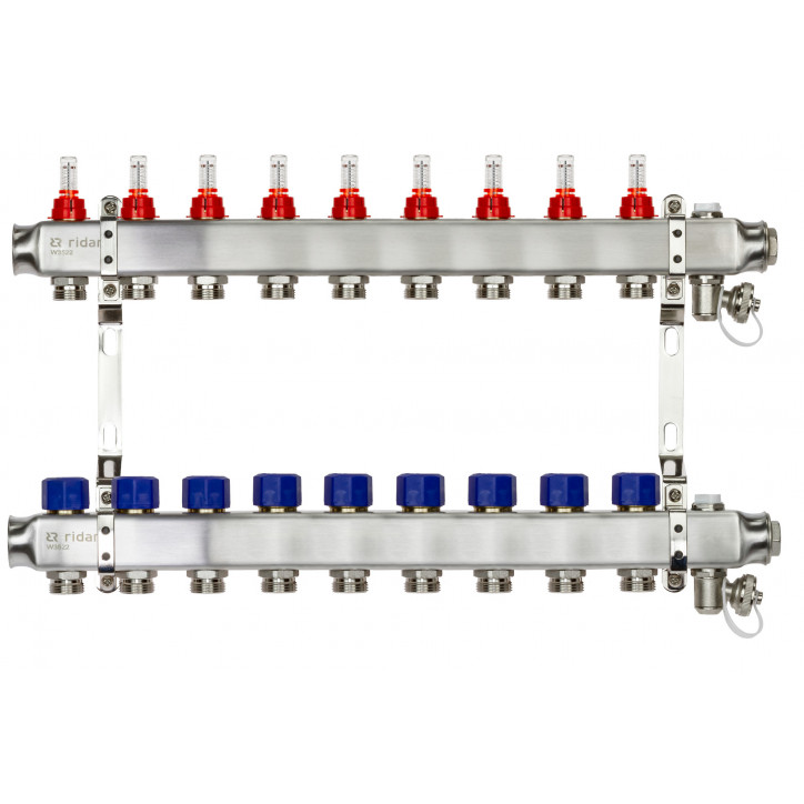 Коллекторная группа SSM-9RF set 9 контуров 1'X3/4' с расходомерами и кронштейнами Коллекторная группа SSM-9RF set 9 контуров 1'X3/4' с расходомерами и кронштейнами