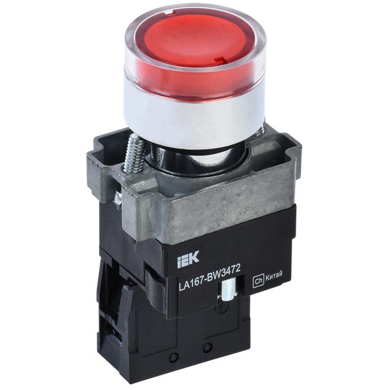 Кнопка LA167-BW3472 d-22мм RC 1р с подсвет. красная