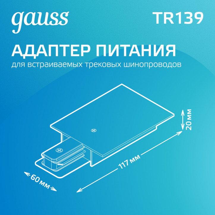 Адаптер питания для подключения трековых шинопроводов к сети AC 220В Черный IP20 Track Gauss Адаптер питания для подключения трековых шинопроводов к сети AC 220В Черный IP20 Track Gauss