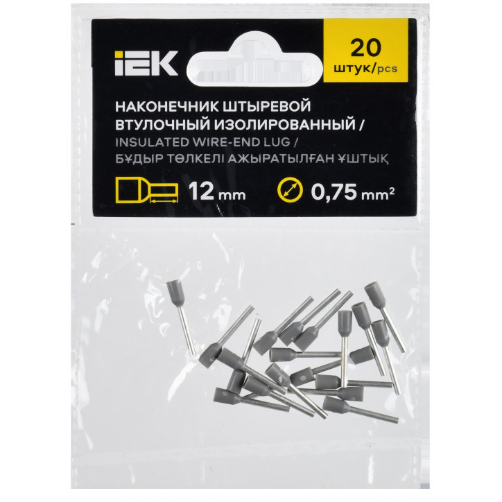 Наконечник НШВИ 0,75-12 серый (20шт/упак) IEK Наконечник НШВИ 0,75-12 серый (20шт/упак) IEK
