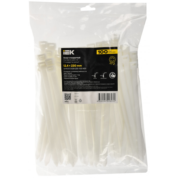 Хомут P6.6 стандартный белый 12,4х230мм IEK Хомут P6.6 стандартный белый 12,4х230мм IEK