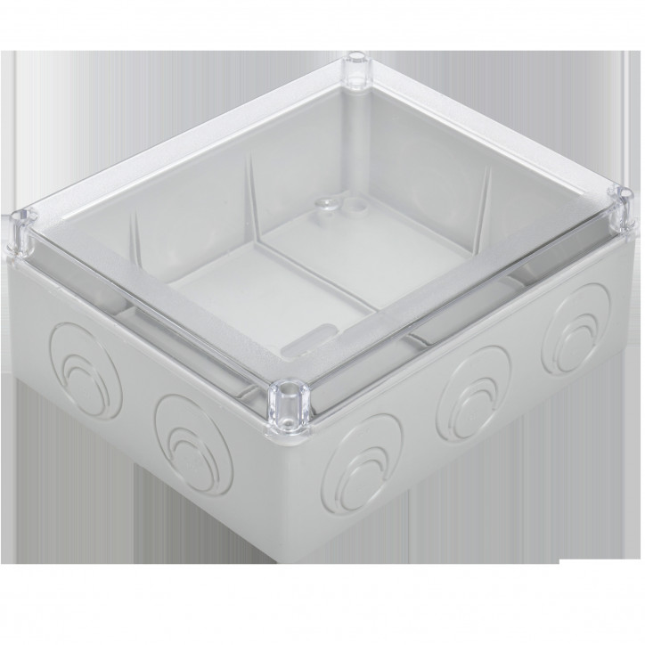 Коробка КМ41275 распаячная для открытой проводки 240х195х90мм IP44 (RAL7035 прозрачный красный кабел
