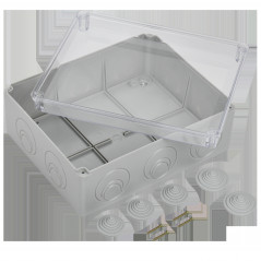 Коробка КМ41275 распаячная для открытой проводки 240х195х90мм IP44 (RAL7035 прозрачный красный кабел