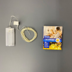 Гирлянда светодиодная на батарейках 2AA (не в/к) Роса 5м 50 светодиодов Теплый Провод медный ULD-S0500-050/SCB/2AA WARM WHITE IP