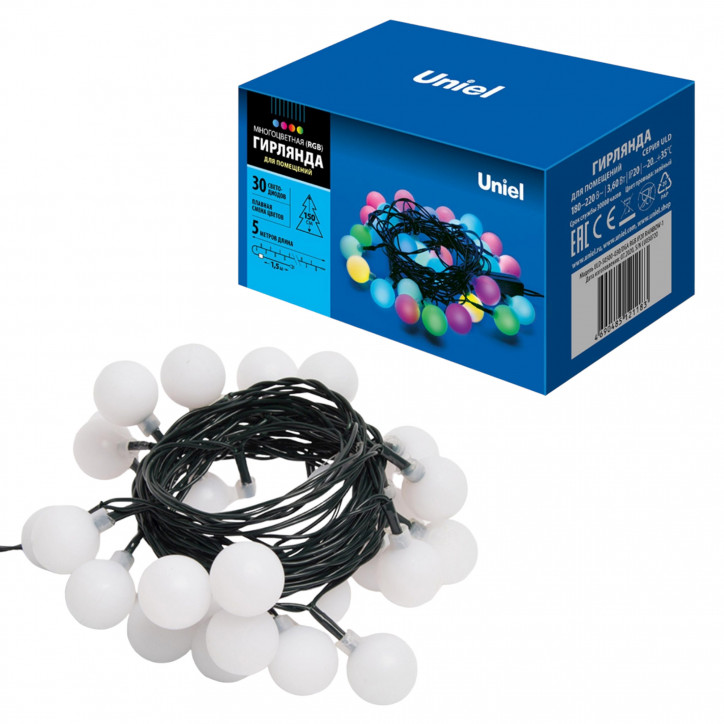 Гирлянда светодиодная Радуга-1 5м 30 светодиодов RGB свет Провод зеленый ULD-S0500-030/DGA RGB IP20 RAINBOW-1