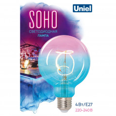 Лампа светодиодная SOHO LED-SF01-4W/SOHO/E27/CW BLUE/WINE GLS77TR Синяя/винная колба. Спиральный филамент.