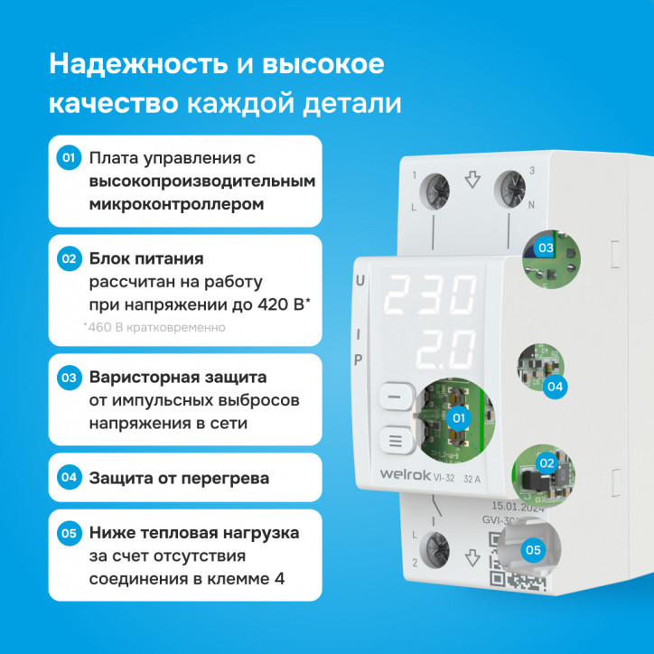 Реле напряжения c контролем тока Welrok VI-32