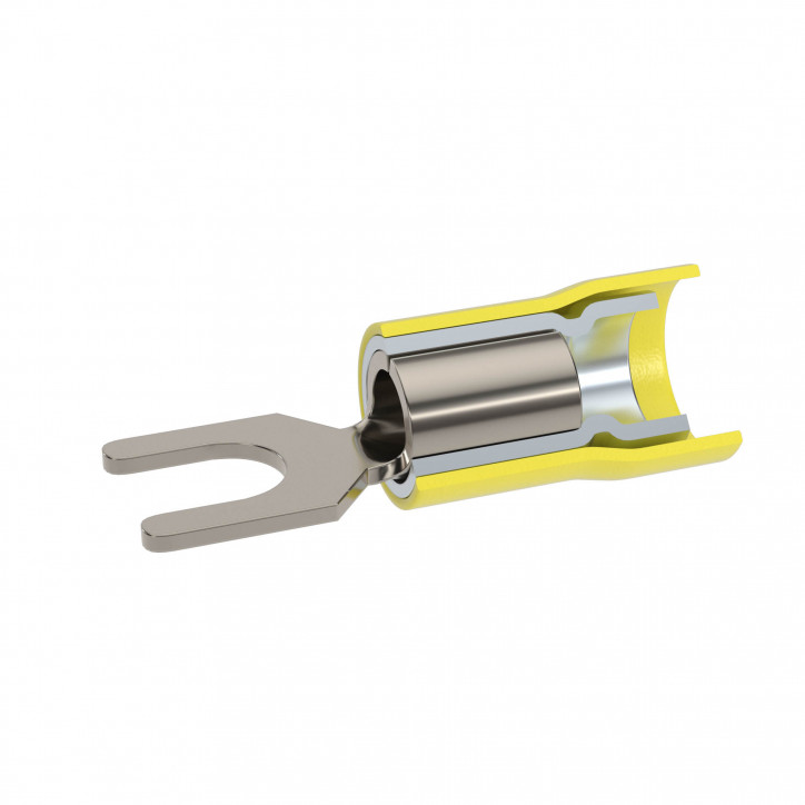 Наконечник вилочный с изолир.фланцем ПВХ, двойная гильза, 2,5-6 кв.мм М4 (д.4,3 мм) (НВИ)
