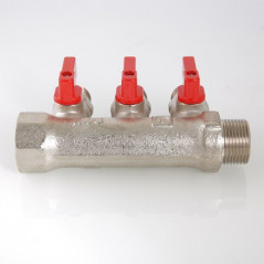 Коллектор 3/4'x2 выхода 1/2' НР с отсекающими кранами