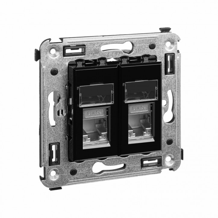 Avanti Розетка RJ-45 в стену, 5e двойная экранированная, ''Черный квадрат'' Avanti Розетка RJ-45 в стену, 5e двойная экранированная, ''Черный квадрат''