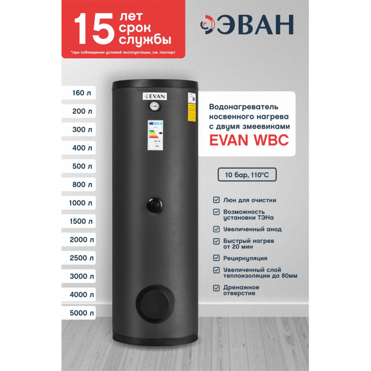 Водонагреватель косвенного нагрева с двумя змеевиками 5000 л WBС-SV-5000