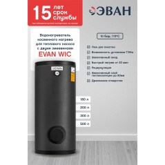 Водонагреватель косвенного нагрева для теплового насоса с двойным змеевиком 200 л WIС-HT-200