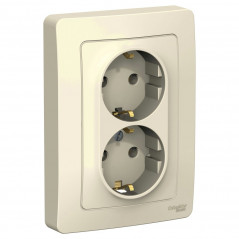 BLANCA скрытой установки розетка двойная с заземлением без шторок, 16А, 250В, молочный